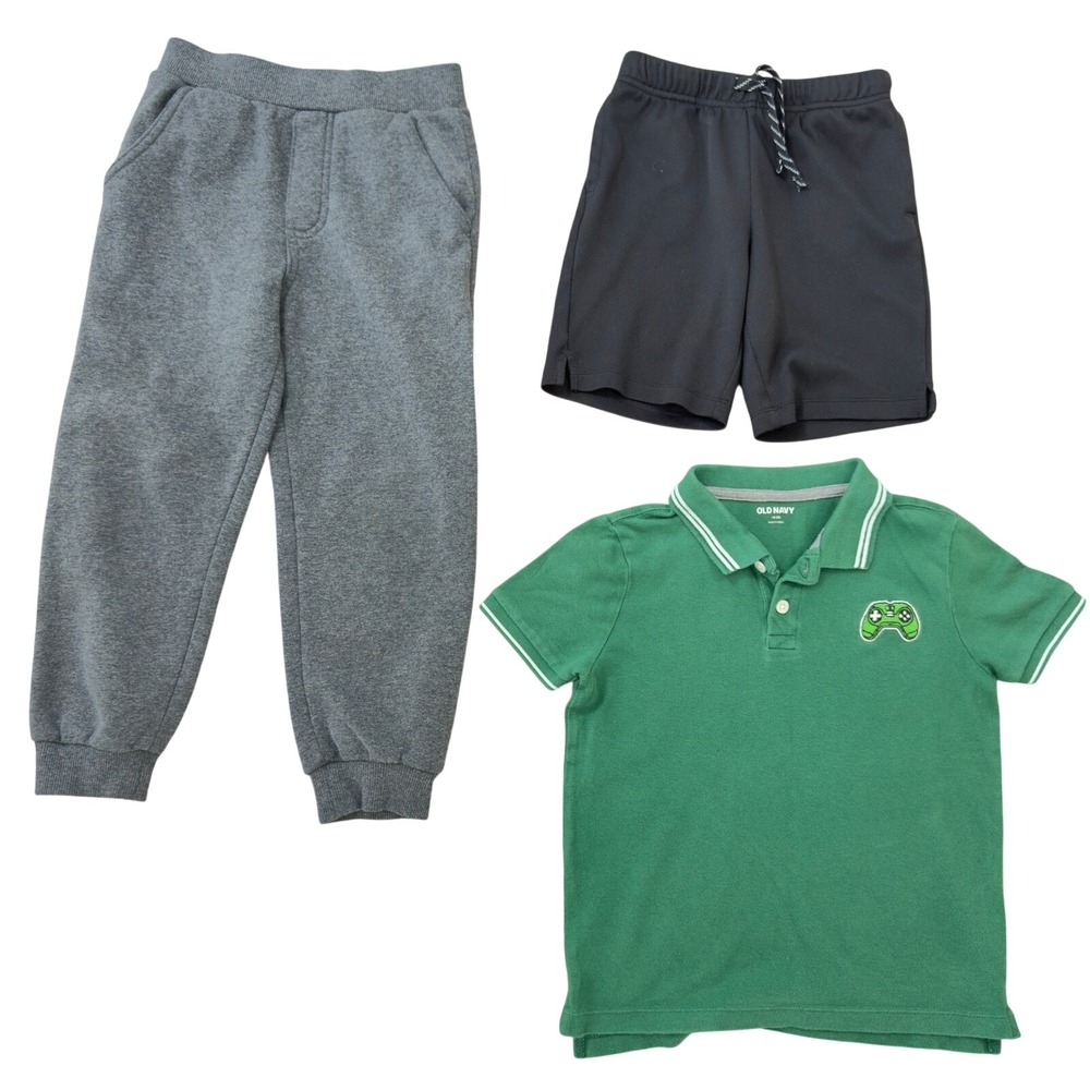 Boys Old Navy Kids Headquarters Clothing‎ Lot 5T 5 Green Polo Shorts Joggers 3pc